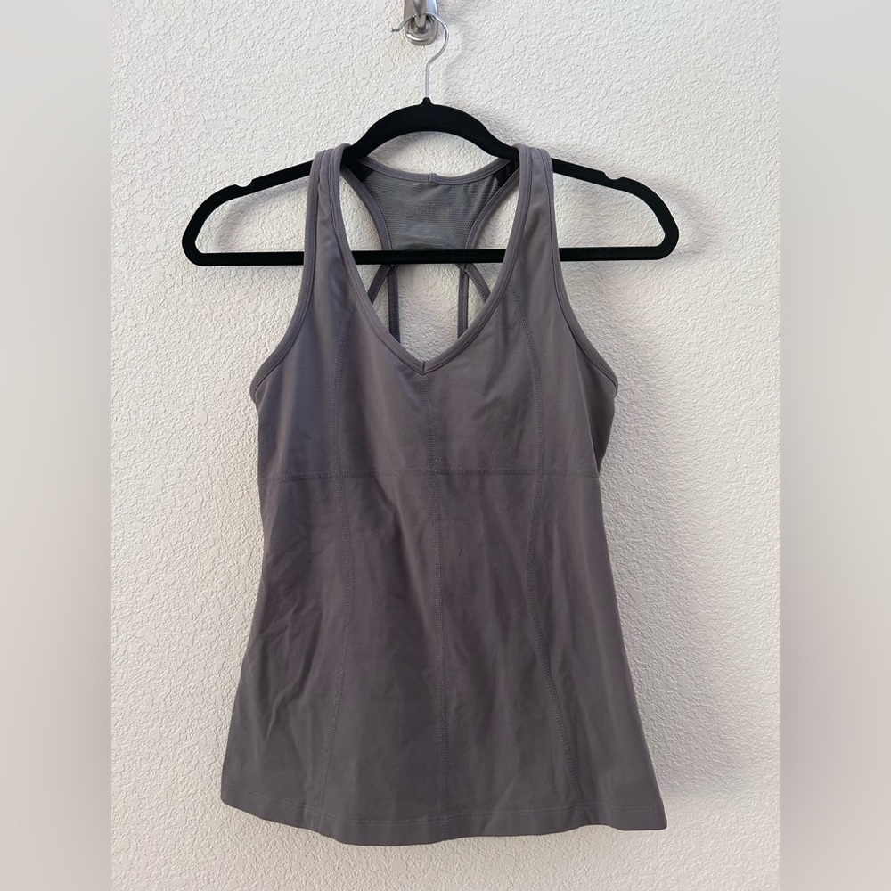 Athleta Gray Razor Back V-Neck Tank Top Size S